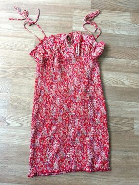 Skylar and Madison Smoked Mini Red Floral Dress